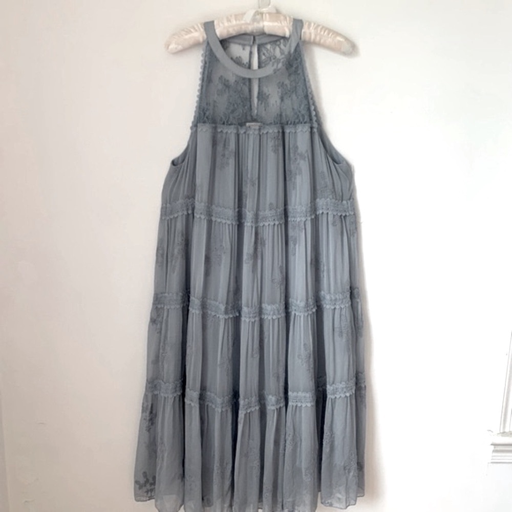 Sundance Embroidery Lace Tiered Babydoll Midi Dress